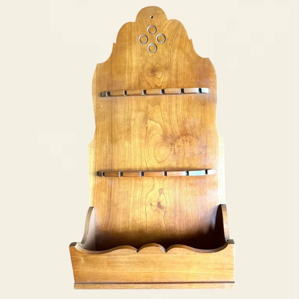 Vintage Wooden Wall Mount Spoon Rack Scalloped Display Shelf Storage Cottage